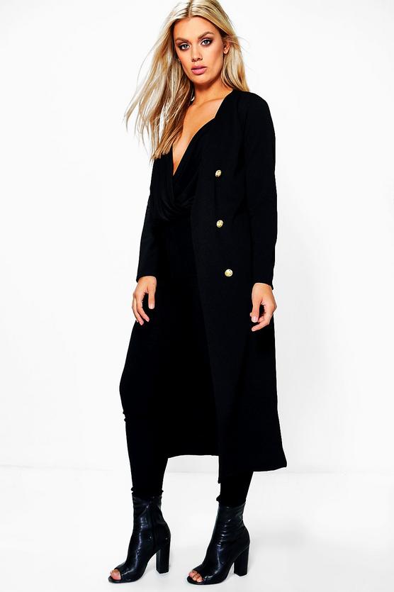 Plus Ava Button Front Longline Duster Jacket